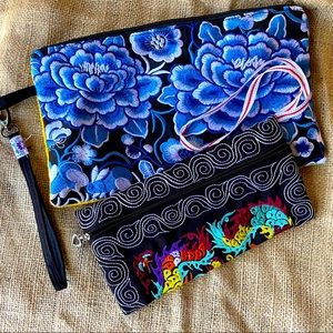 2 Embroidered Wristlet Bags